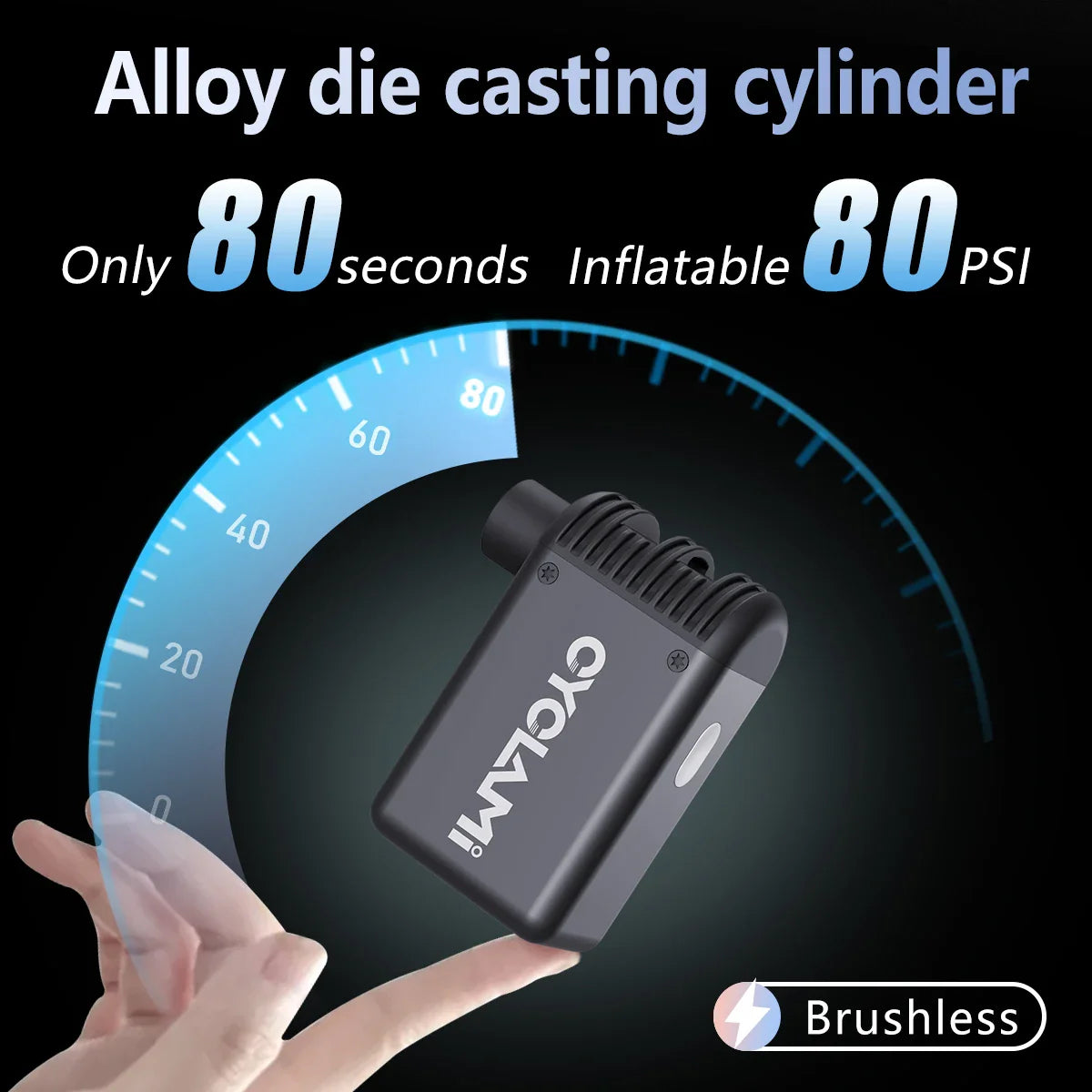 A2 Mini Portable Electric Bike Pump Cordless Aluminum Air Inflator Black