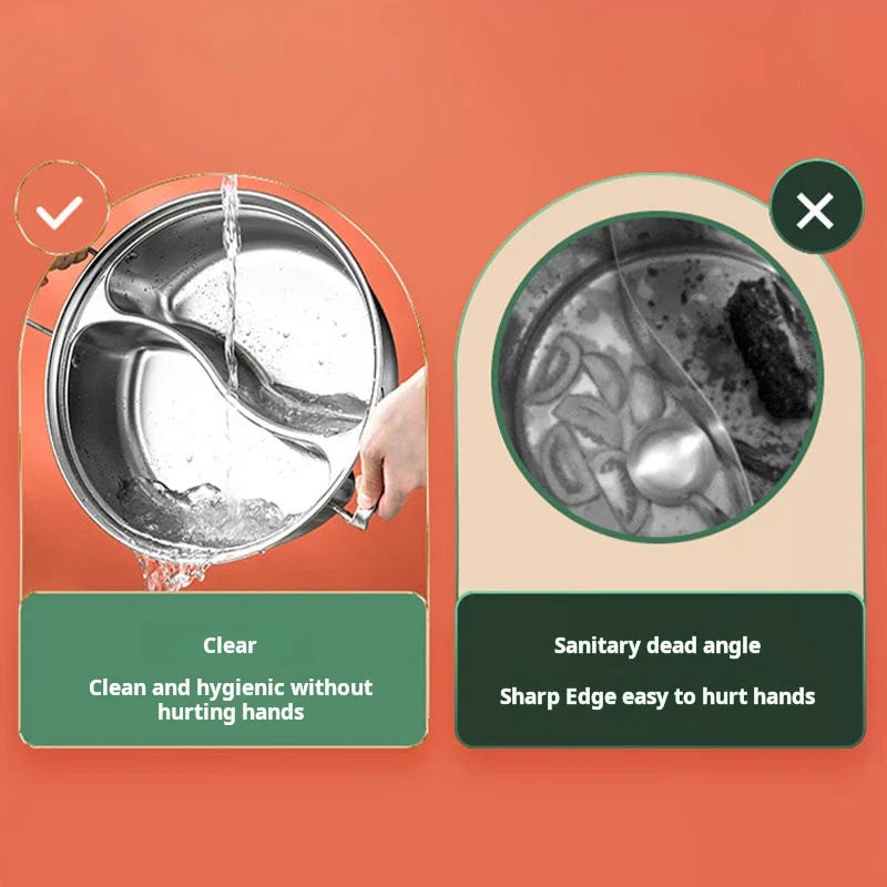 32cm 316 Stainless Steel Twin Divided Hot Pot Silver