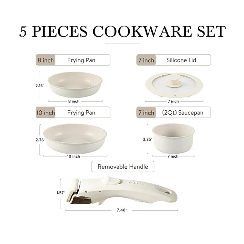 5-Piece Non-Stick Cookware Set Aluminum Alloy Pots and Pans with Lids White