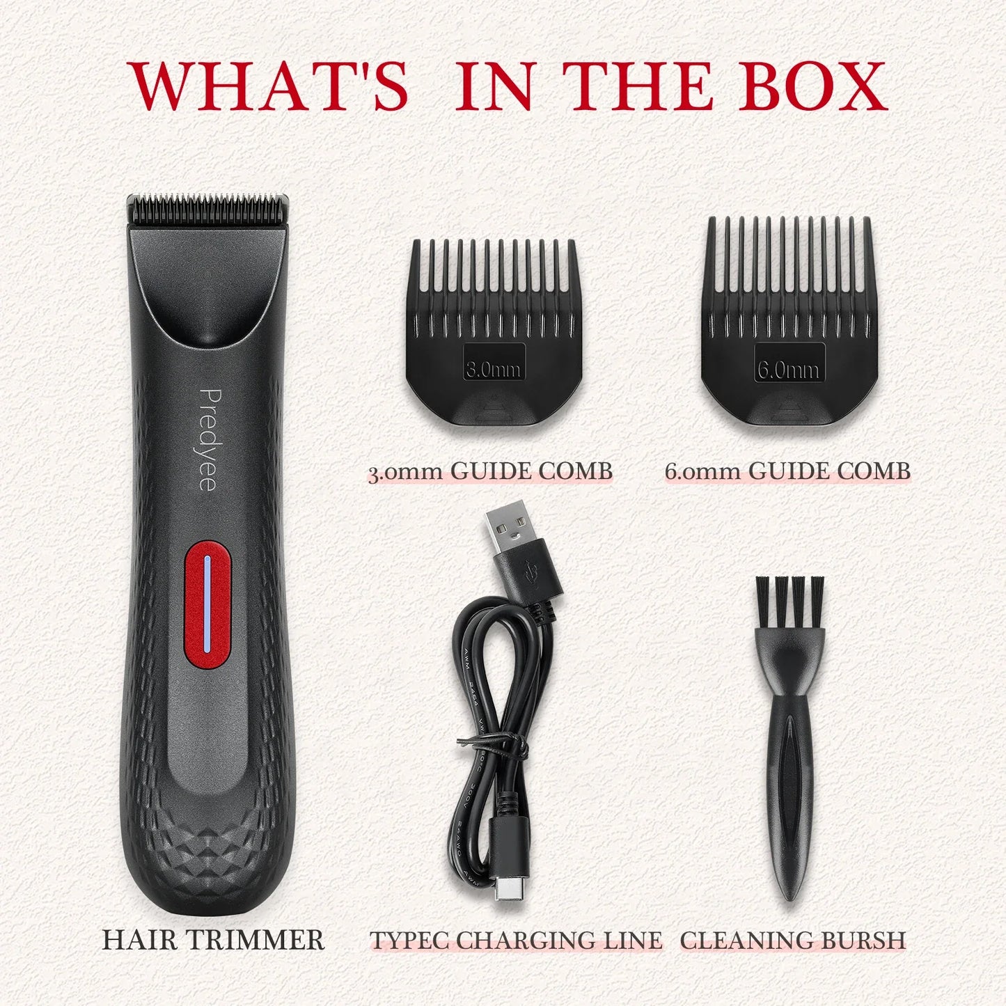 Womens Waterproof Intimate Hair Trimmer Body Groomer Red