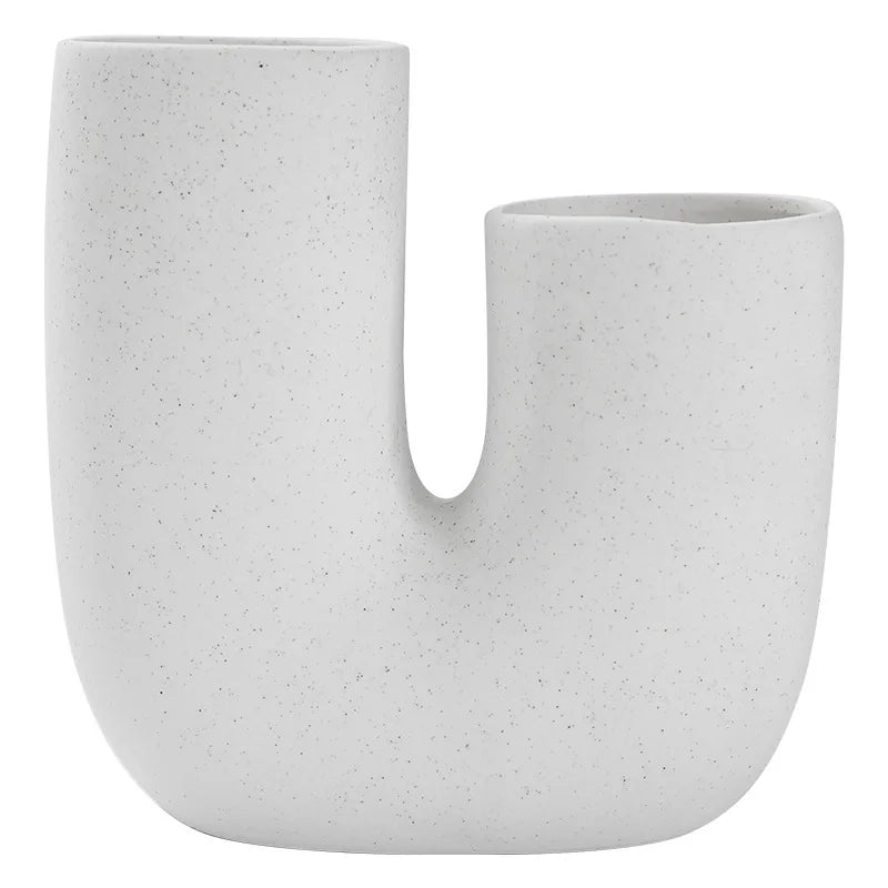 Nordic Elegance: White Ceramic U-shaped Vase for Stylish Living Spaces