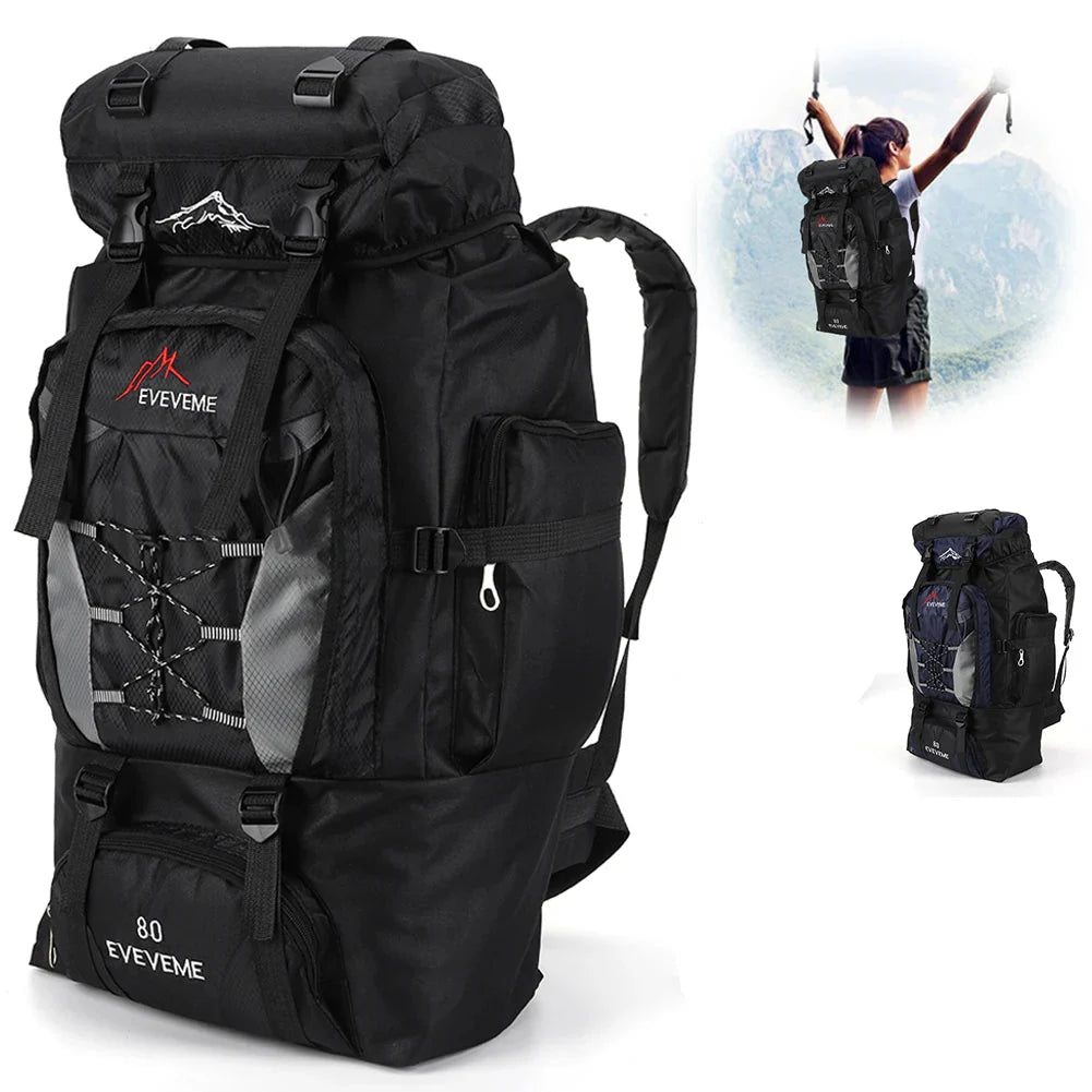 80L Travel Backpack Waterproof Outdoor Pack Black