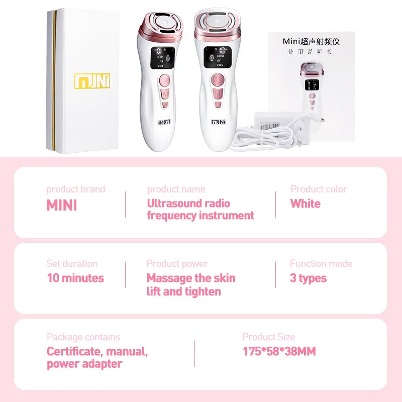 Mini HIFU & RF Facial Beauty Tool for Firming, Anti-Wrinkle, and Youthful Radiance