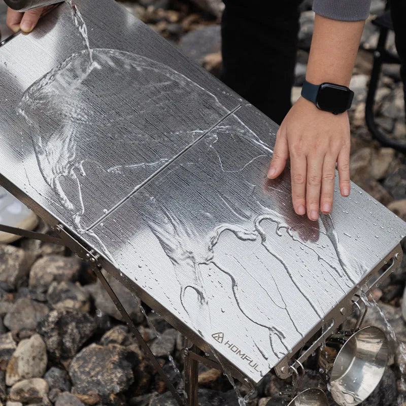 Folding Stainless Steel Camping Table Heat-Resistant Silver