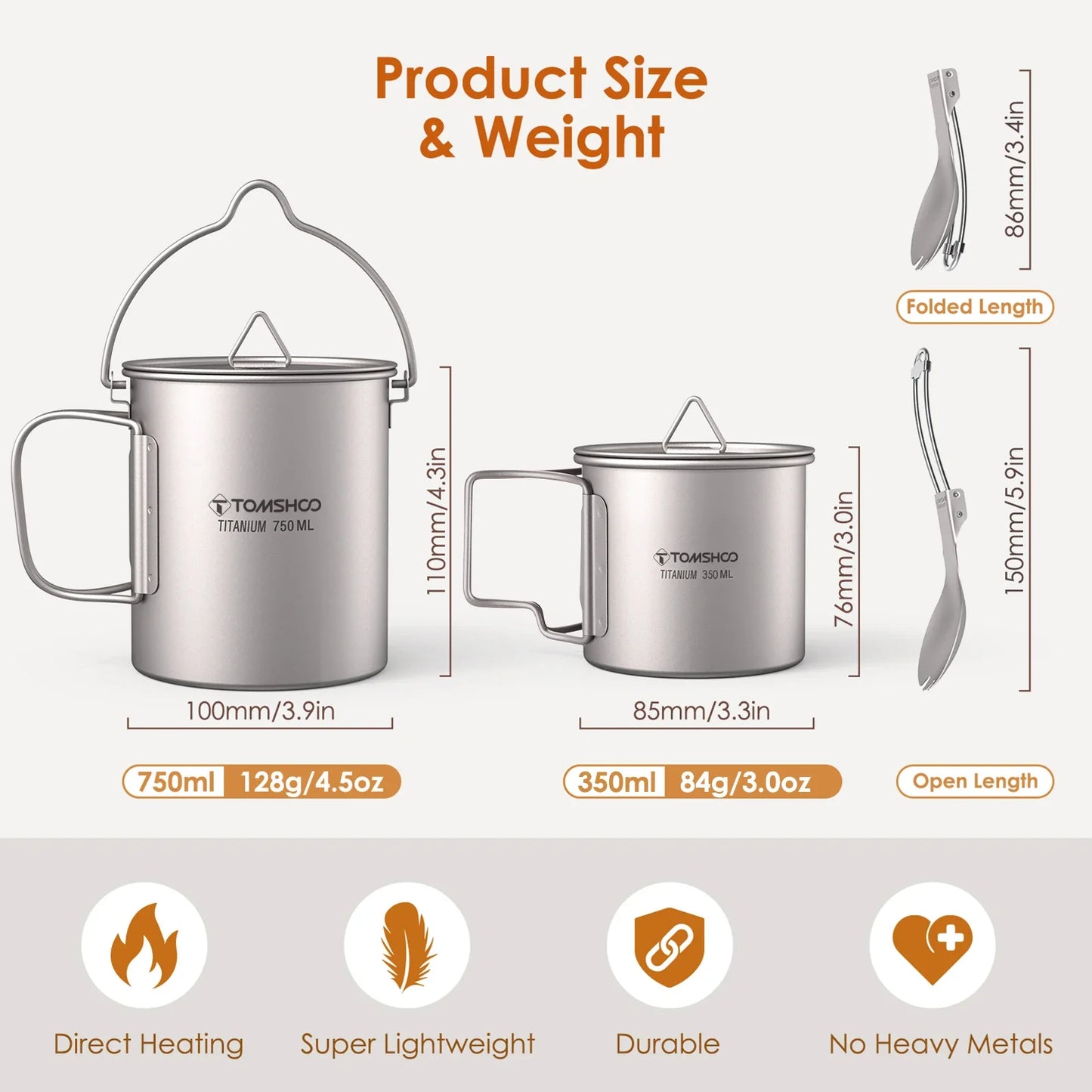 Ultralight Titanium Cookware Set 3PCS Grey