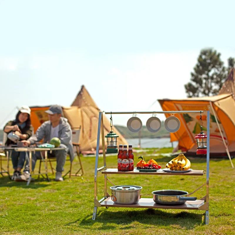 Portable Folding Outdoor Camping Storage Shelf 304 Stainless Steel Silver