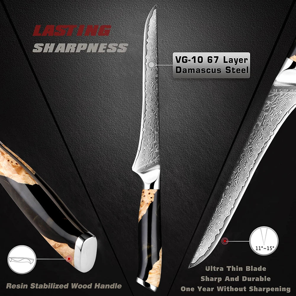 6-Inch Damascus Utility Knife 67-Layer Razor Sharp Boning Knife Black