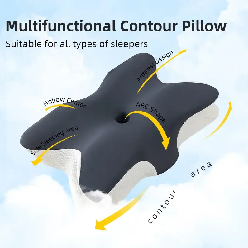 Butterfly-Shaped Orthopedic Memory Foam Pillow Cervical Neck Support Grey