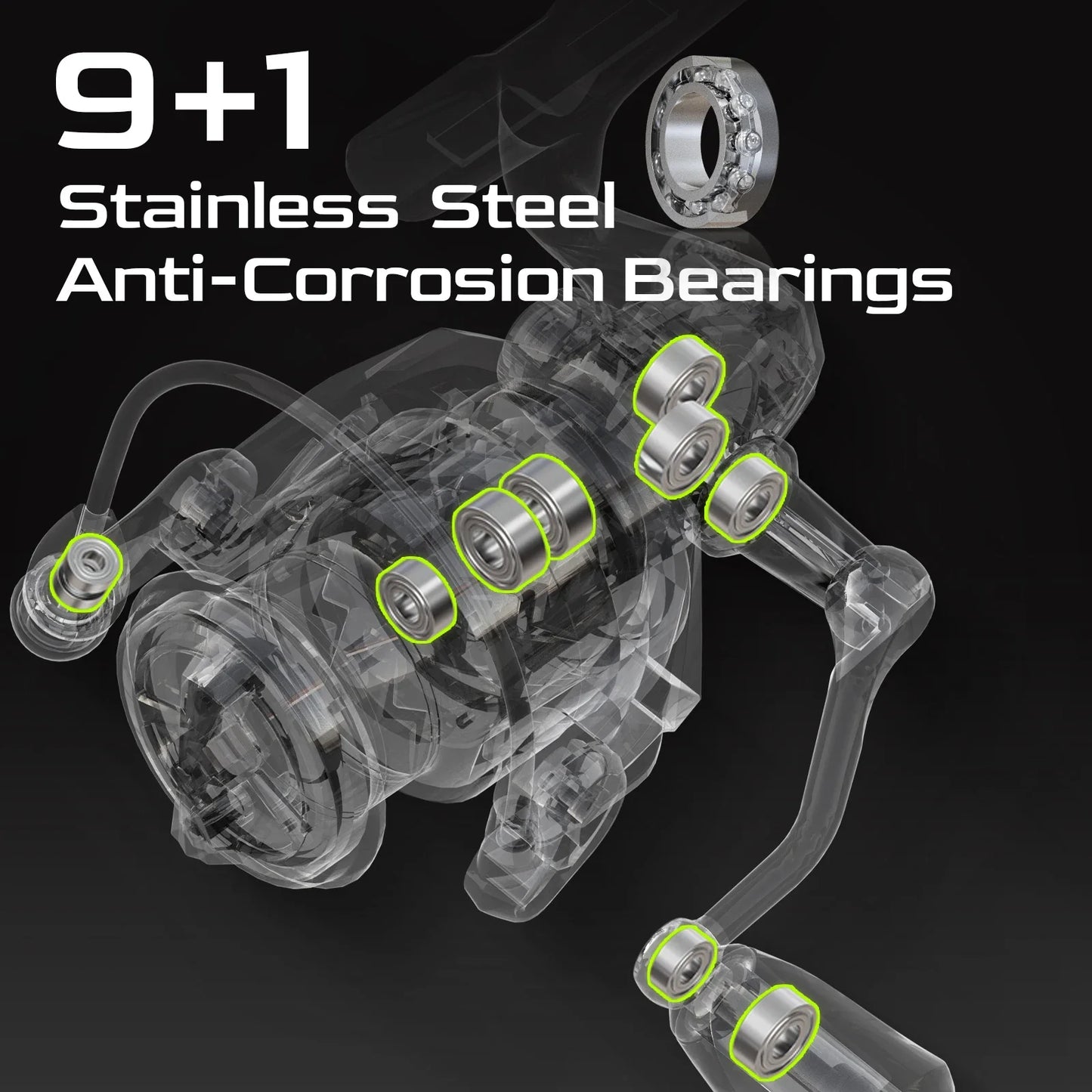 5000 Series Graphite Spinning Reel Left/Right Handed Black