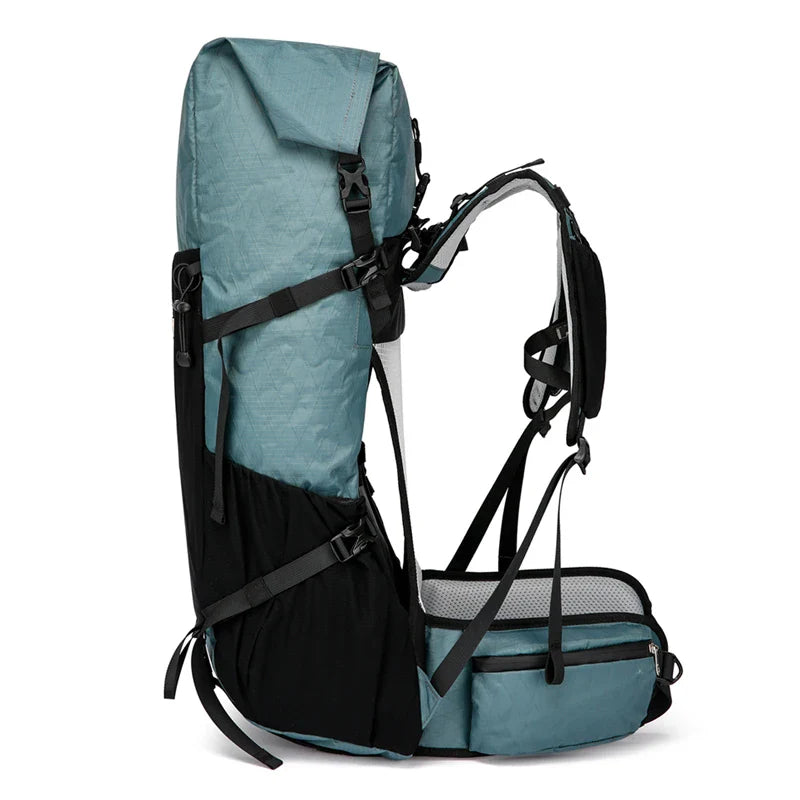 40L Waterproof Hiking And Camping Backpack Gray Blue