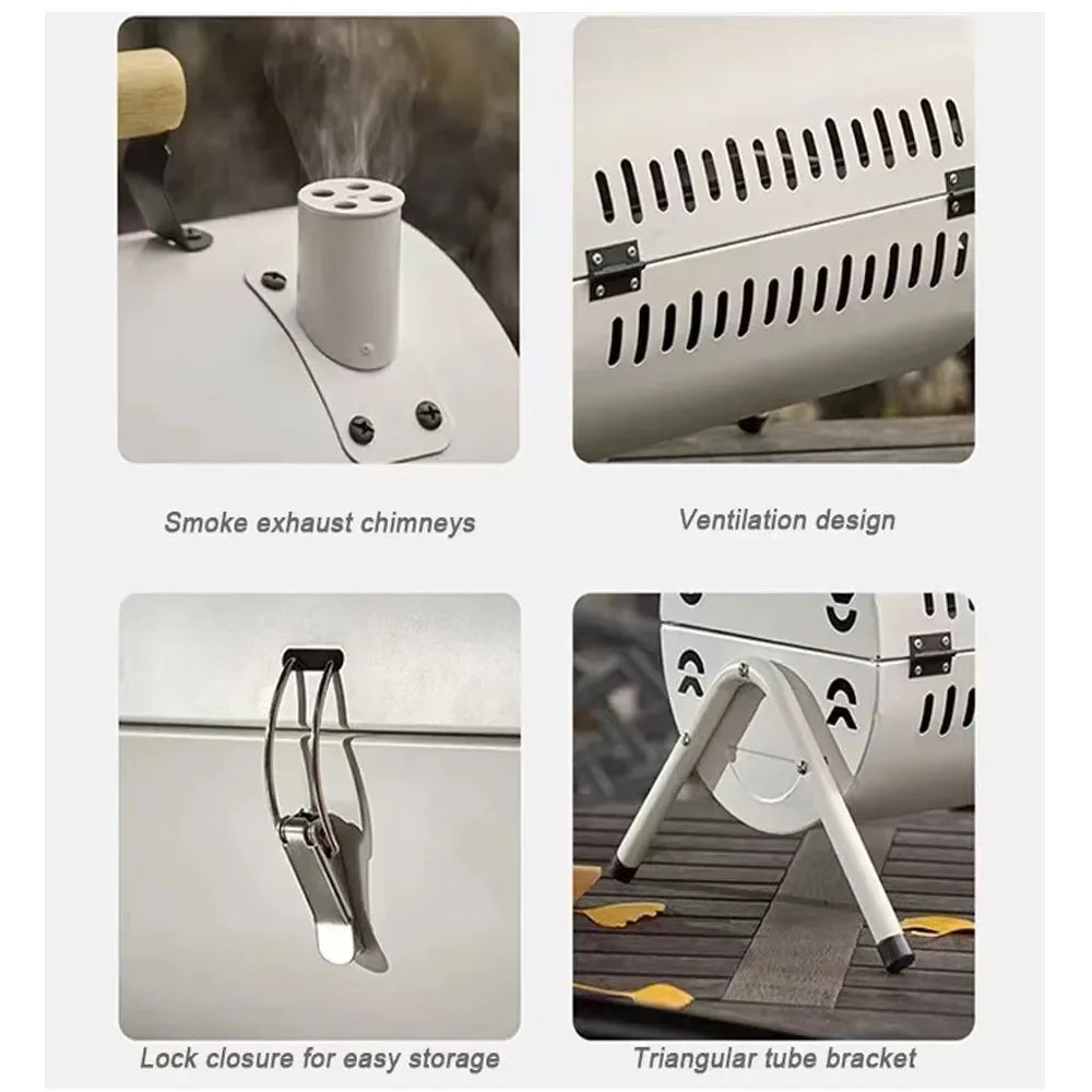 Portable Tabletop Charcoal Grill And Smoker White Outdoor BBQ White