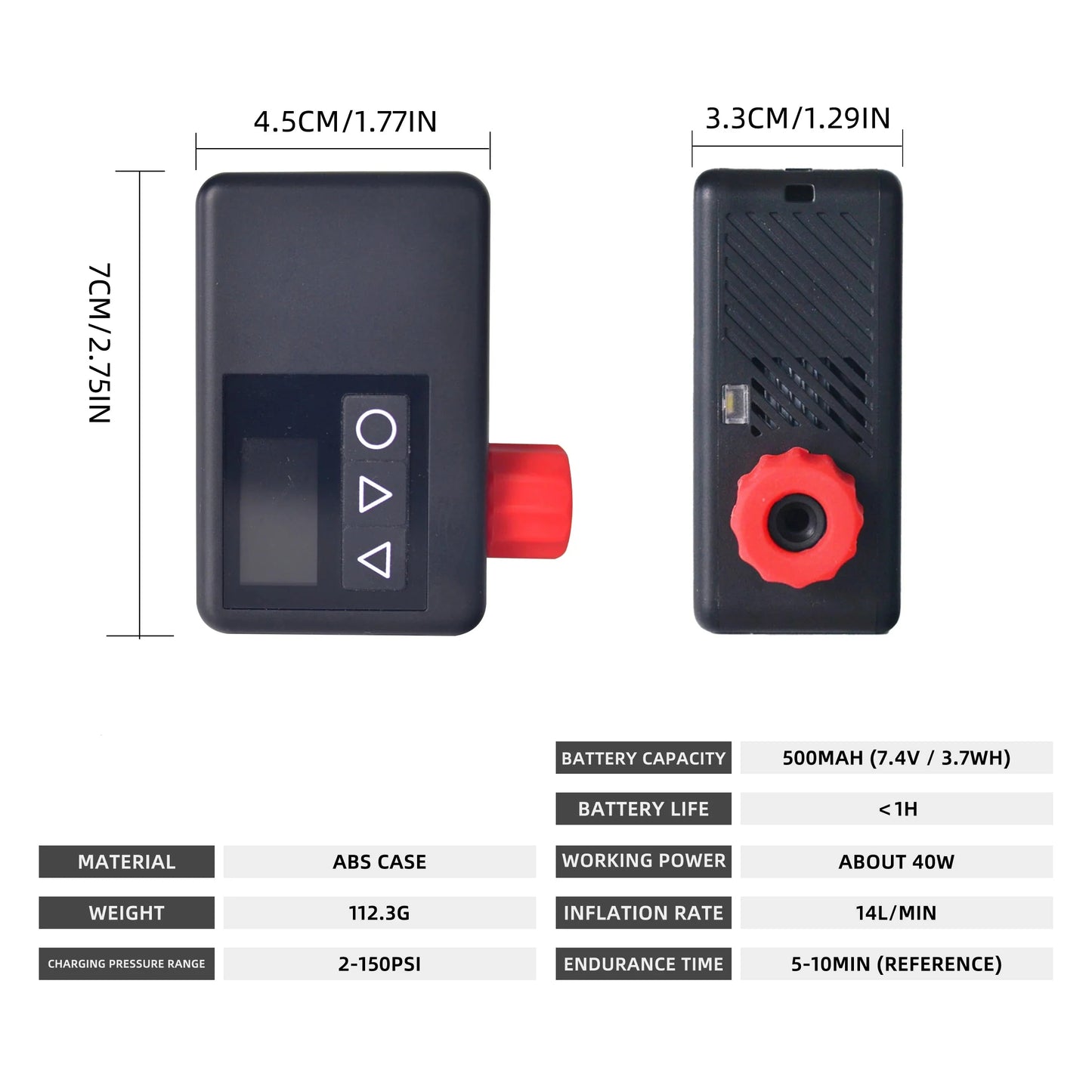 Mini Electric Bike Air Pump 120PSI Pocket-Sized with Digital Display Black