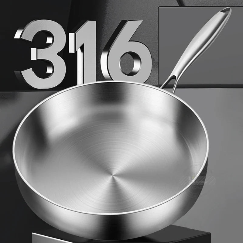 20cm Tri-Ply 304 Stainless Steel Frying Pan Uncoated Silver