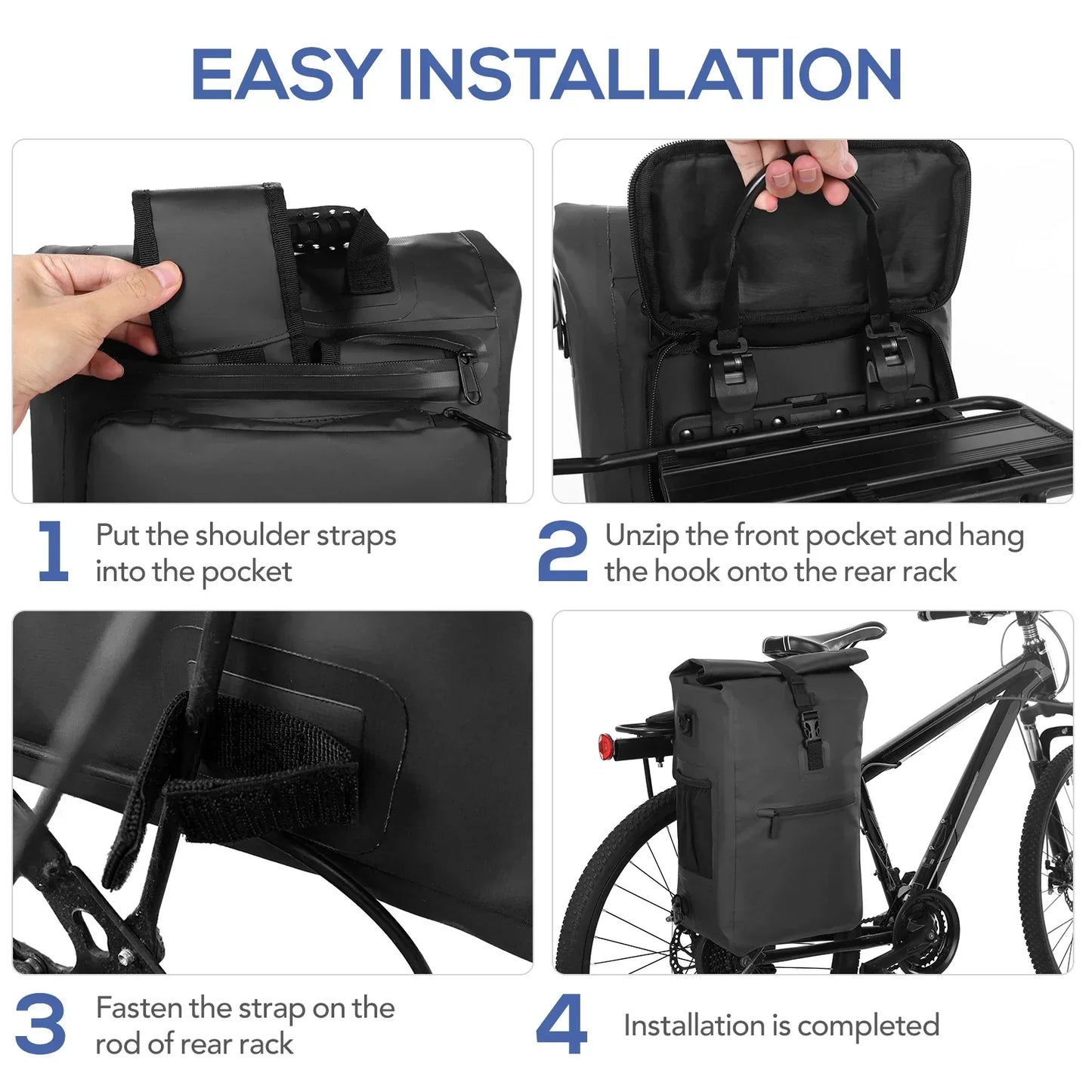 3-in-1 Waterproof Bike Pannier Bicycle Rear Rack Bag