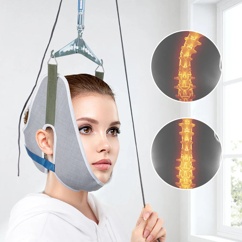 Over-Door Hanging Neck Traction Kit Adjustable Cervical Stretcher Green