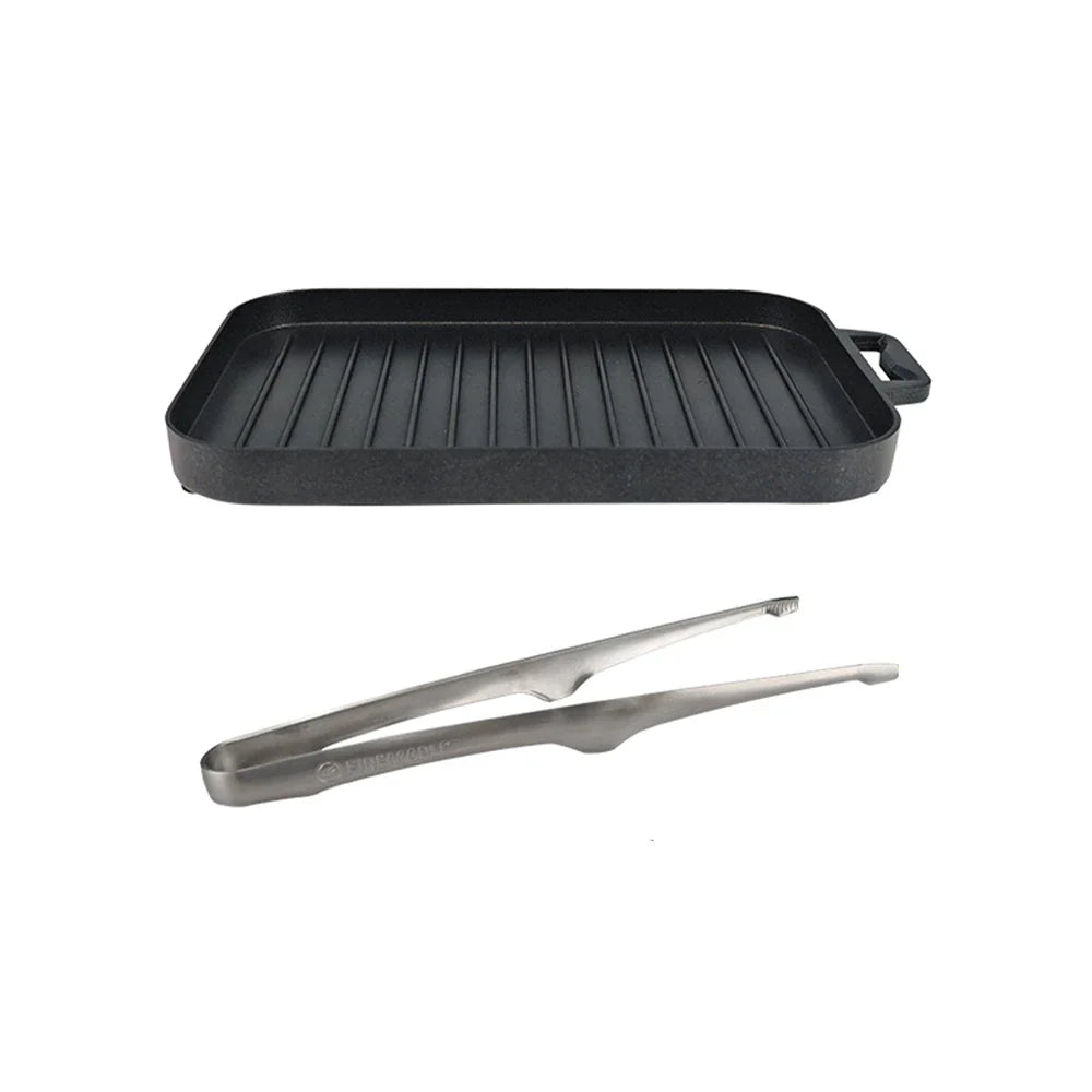 Mini Grill Plate Set – Non-Stick Aluminum Alloy Griddle with Tong Black