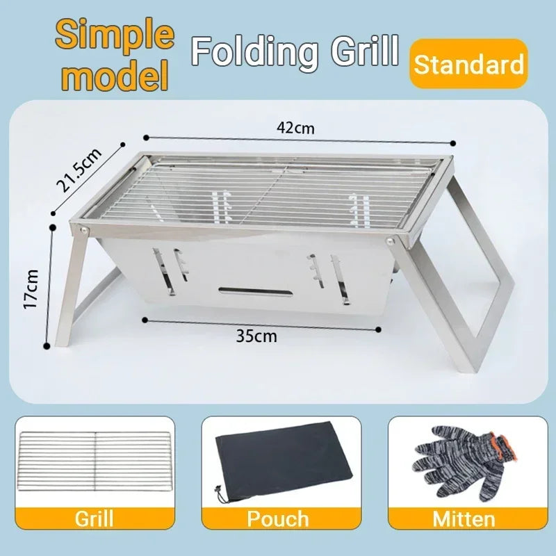 Stainless Steel Folding Charcoal Barbecue Stove BBQ Grill Rack Silver