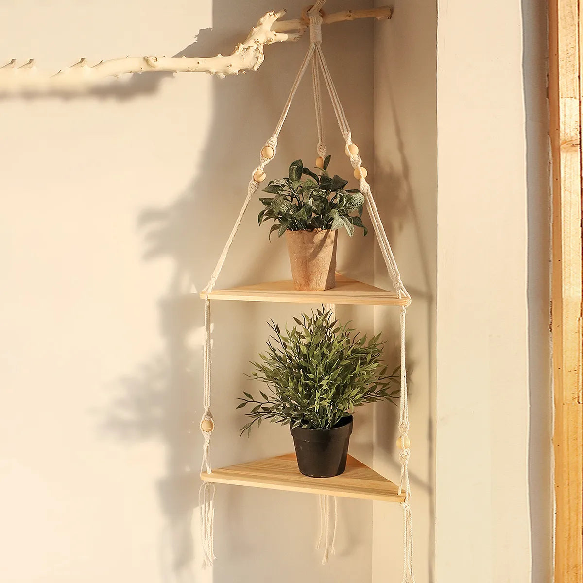 Boho Wood Hanging Shelf - Stylish Home Decor Shelves on Wall