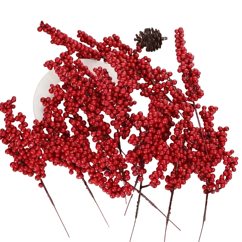 20pcs Artificial Red Berry Branches for Christmas Tree Decoration - 22cm