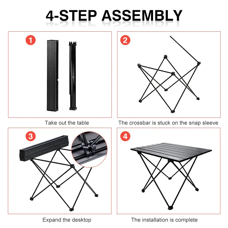 Portable Folding Camping Table Aluminum Black