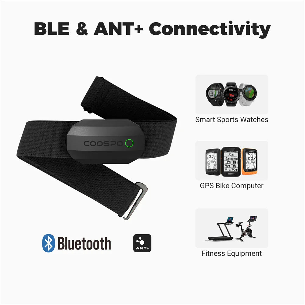Dual Mode Heart Rate Sensor ANT+ And Bluetooth Chest Strap Black