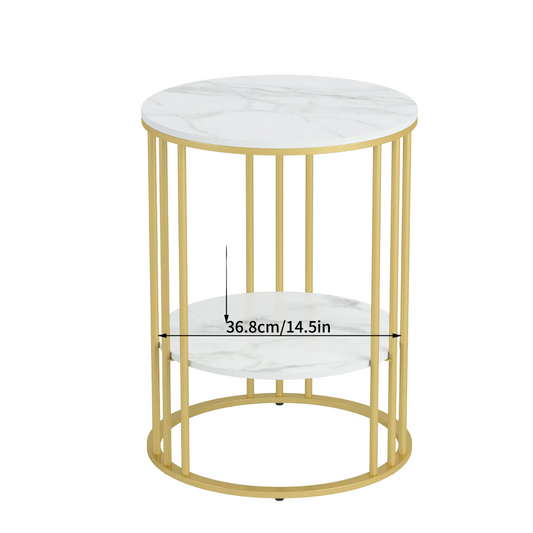 Round Marble Accent Table - Gold Frame, 2-Tier Nightstand