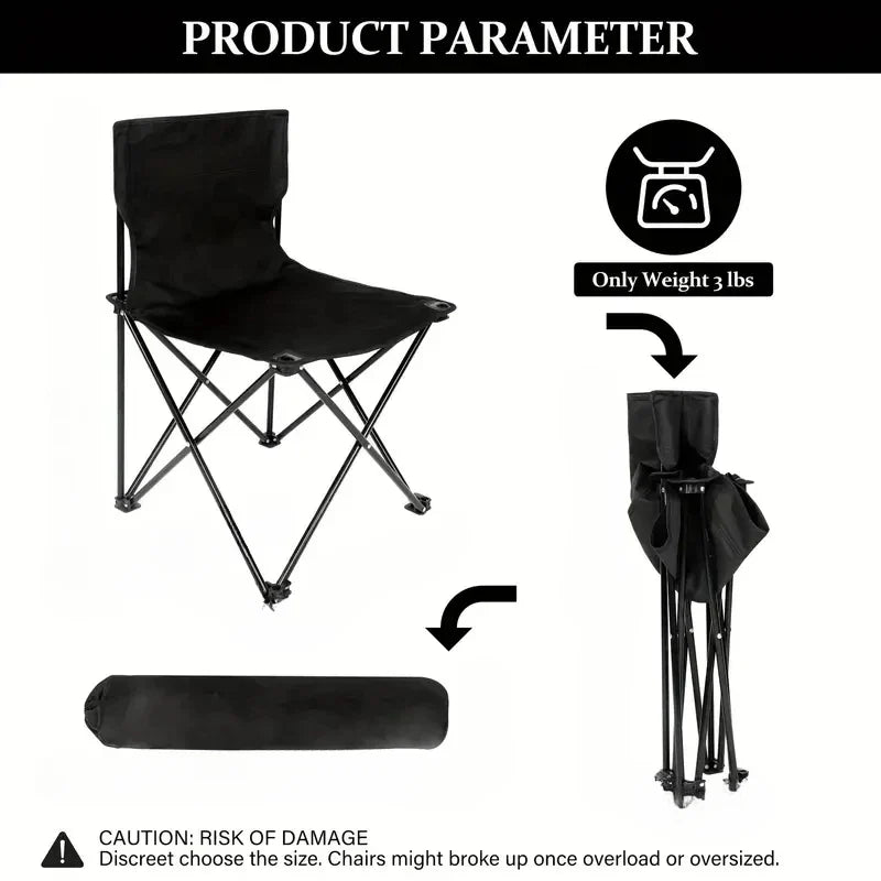 Foldable Camping Chair with Side Pocket Black