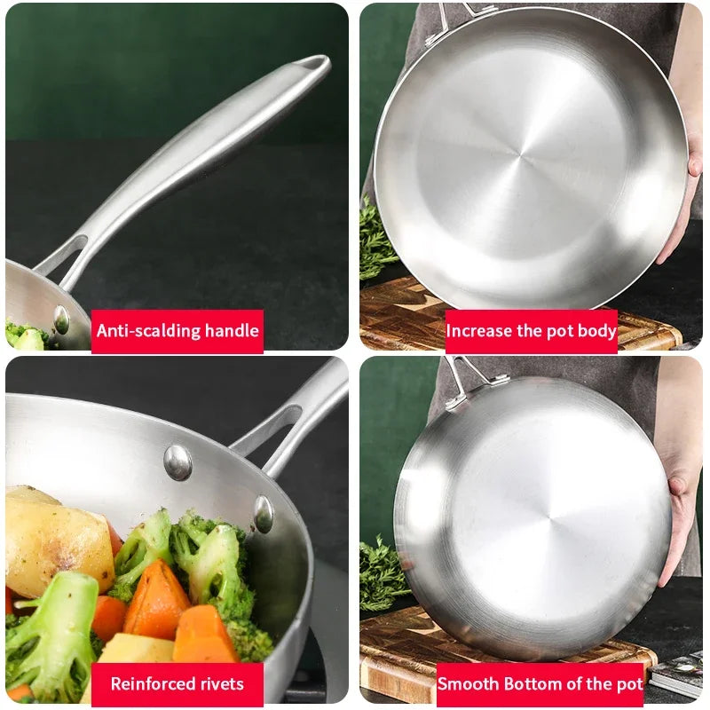 28cm Stainless Steel Non-Stick Frying Pan Uncoated Cookware Silver
