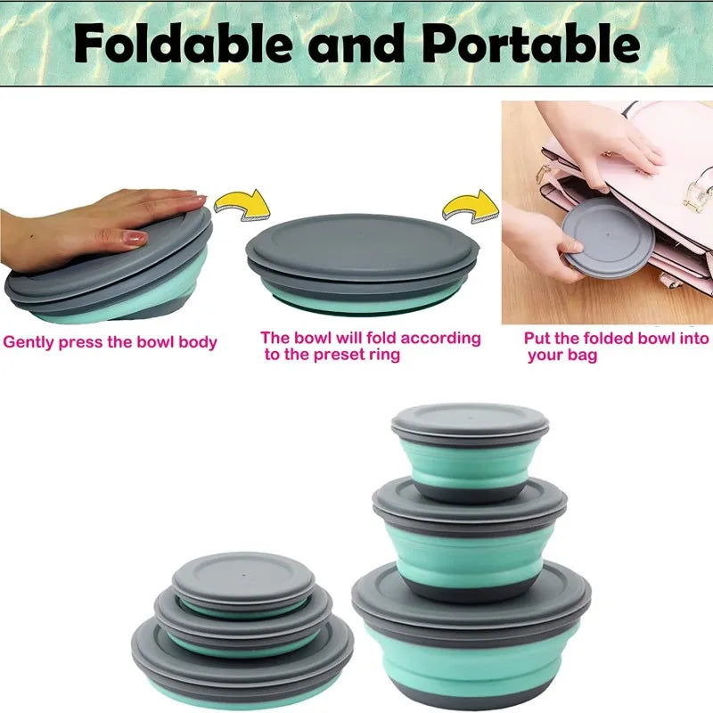 3Pcs/Set Bowl Sets Silicone Folding Lunch Box