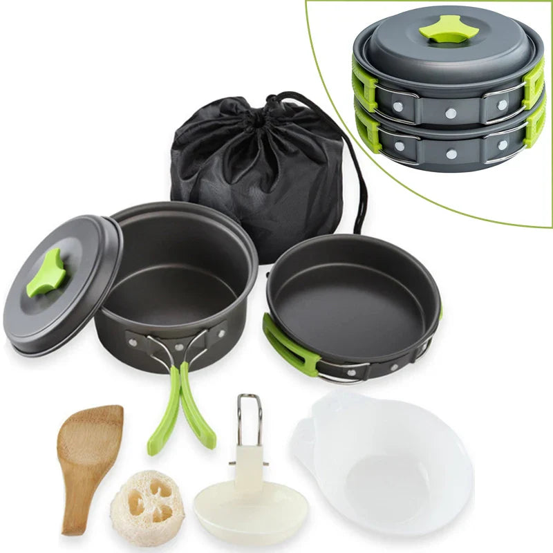 9-Piece Camping Cookware Set Green