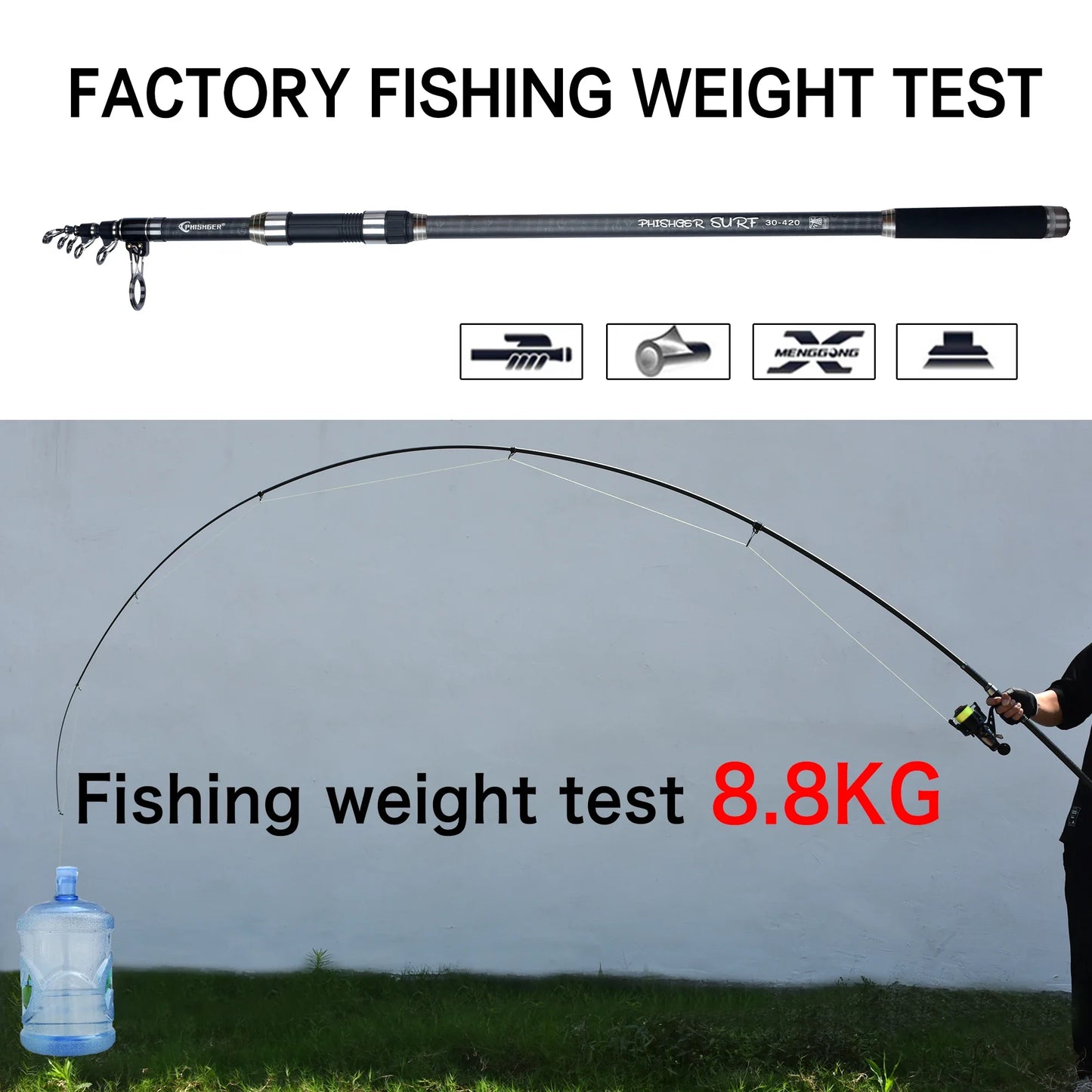 5.3m Telescopic Surf Spinning Rod 30T Carbon Fiber Black
