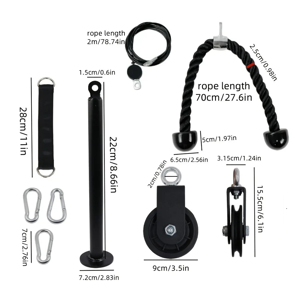 Nine-Piece Pulley Fitness Accessories Kit Black