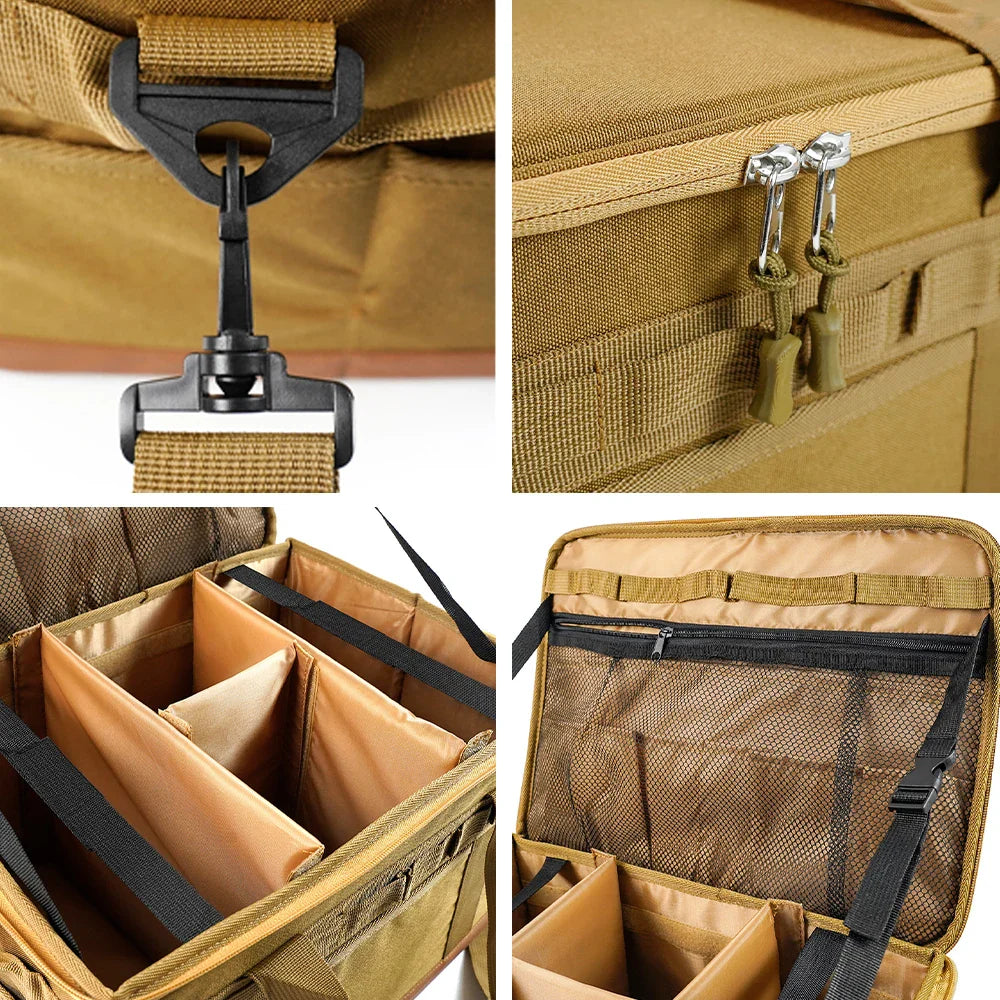 Zipper Camping Storage Bag Anti-Crash Organizer Khaki