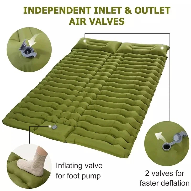 Double Self-Inflating Sleeping Pad Pillows Green