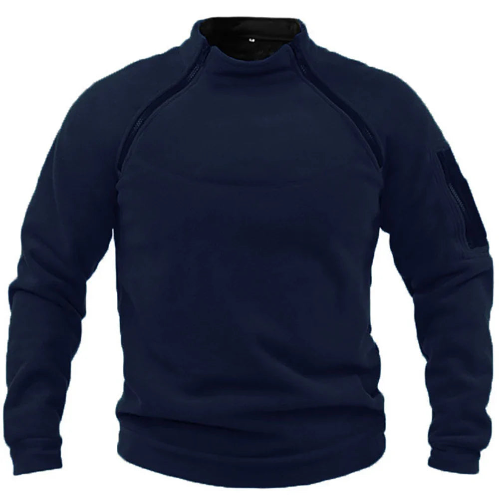 Men's Tactical Fleece Pullover Jacket Outdoor Hiking (Navy Blue)