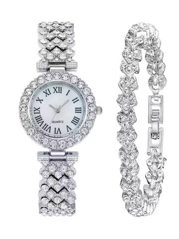 Roman Dial Women's Luxury Quartz Watch Set