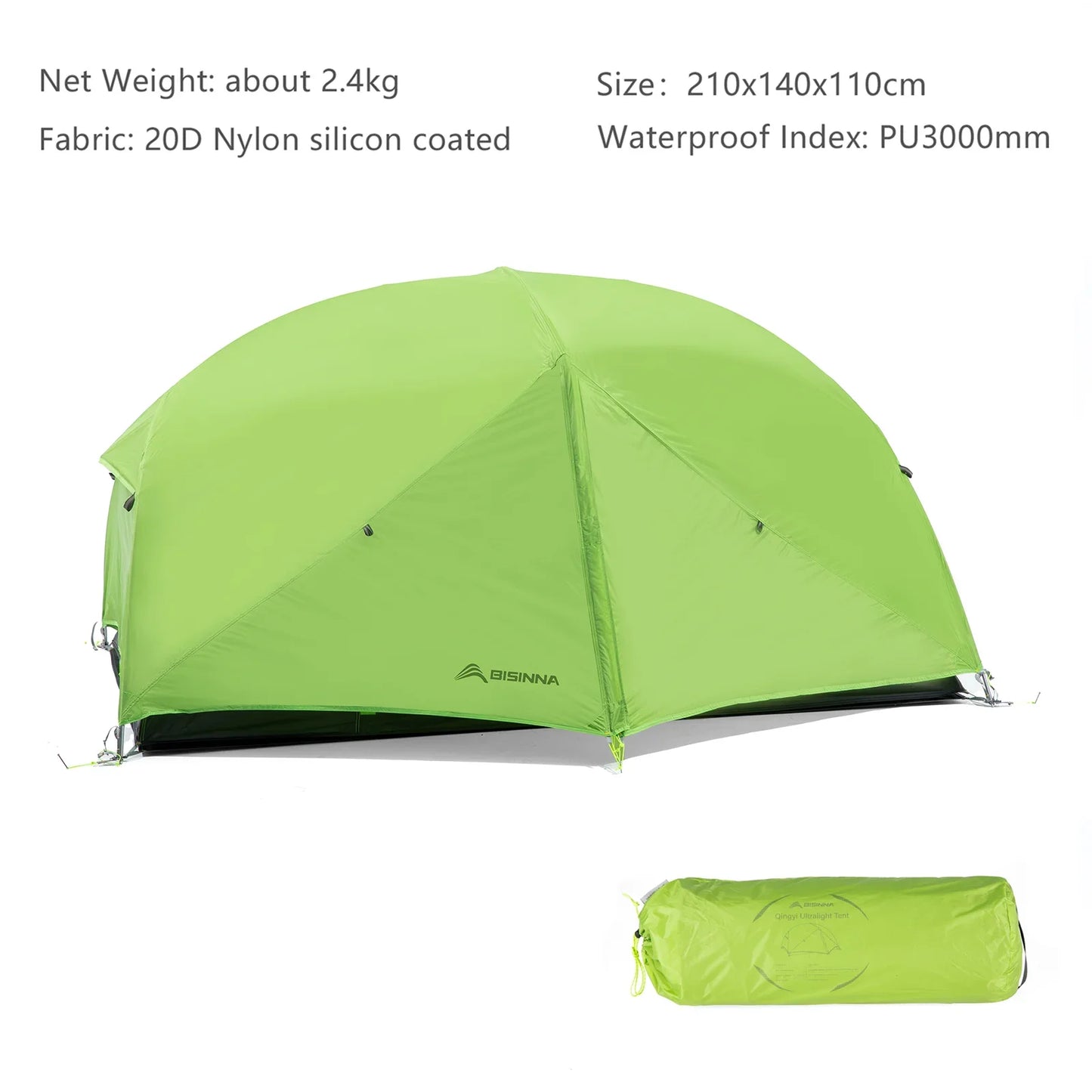 2-Person Double-Layer Camping Tent Waterproof Backpacking  Green