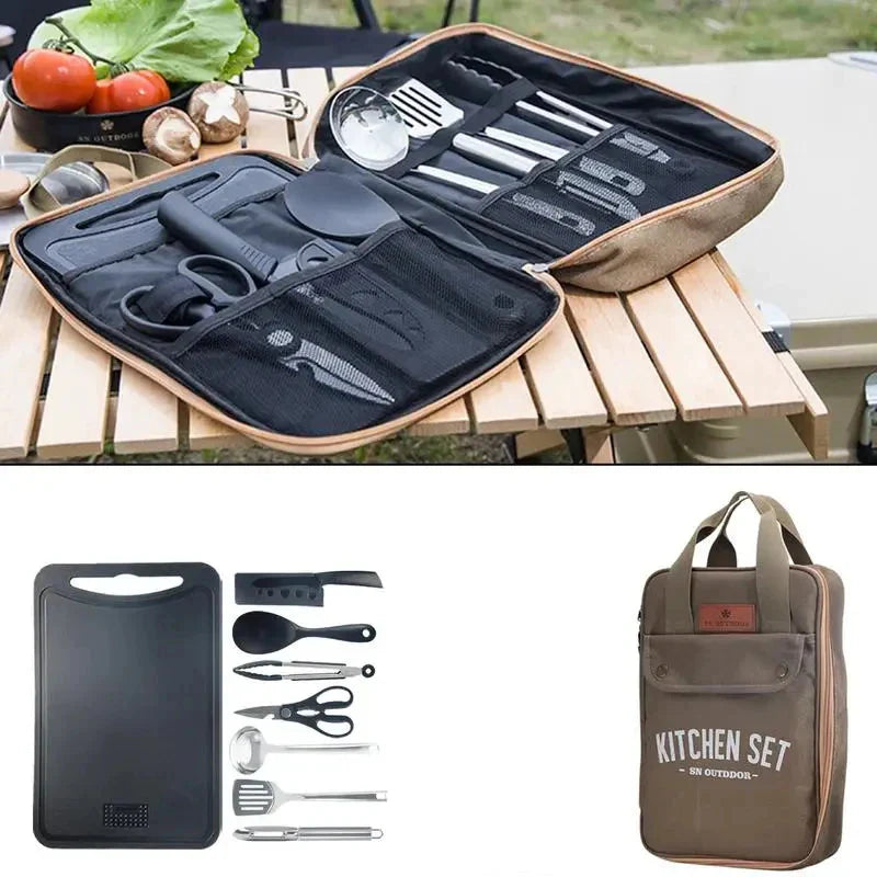 8-Piece Camping Kitchen Cookware Set Khaki