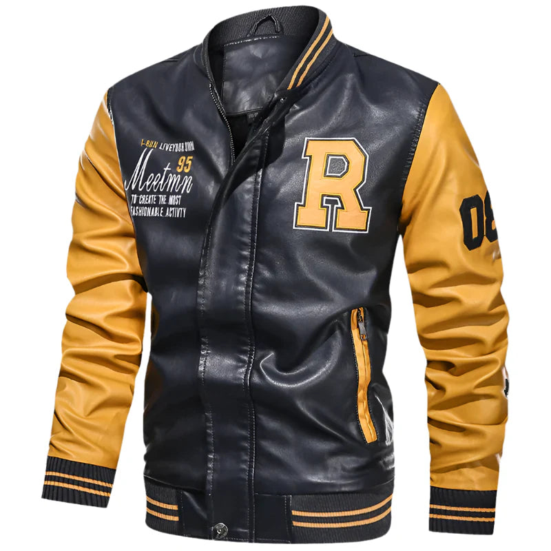 Men's PU Leather Moto Jacket (Yellow)