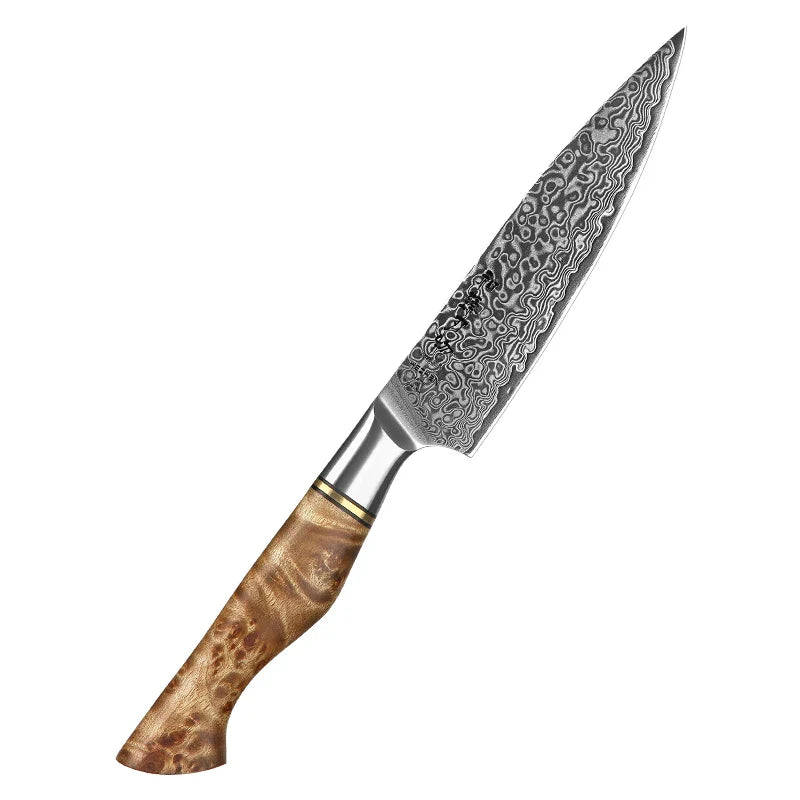5-Inch Damascus Utility Knife 67-Layer Super Steel Brown