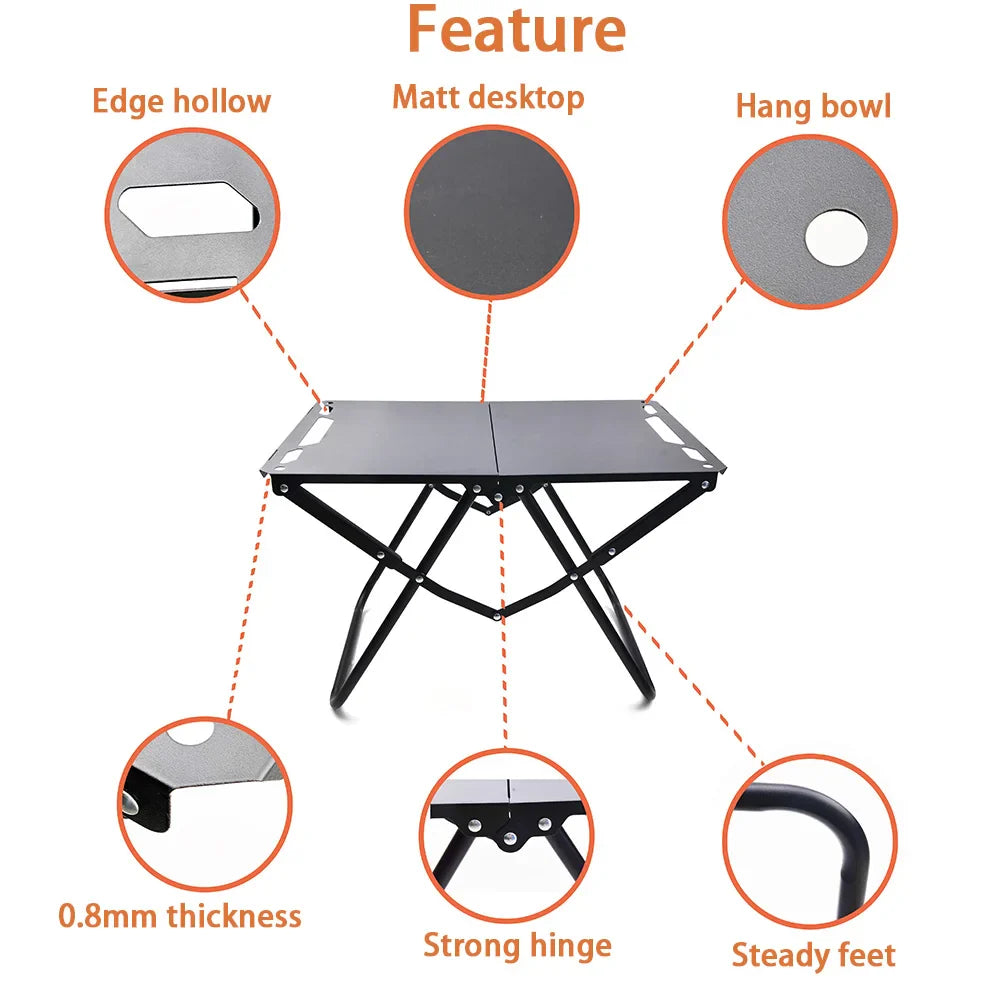 Foldable Hollowed Surface Camping Table Black
