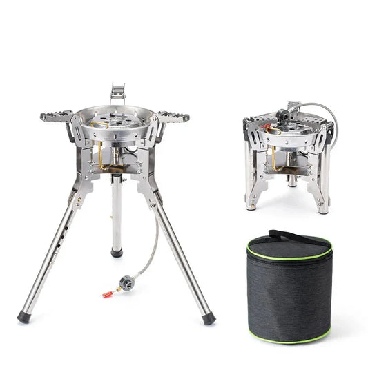 Adjustable Height Outdoor Gas Stove Foldable Windproof Burner Silver