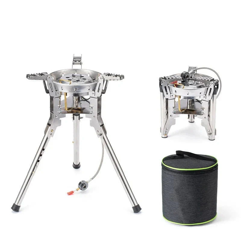 Adjustable Height Outdoor Gas Stove Foldable Windproof Burner Silver