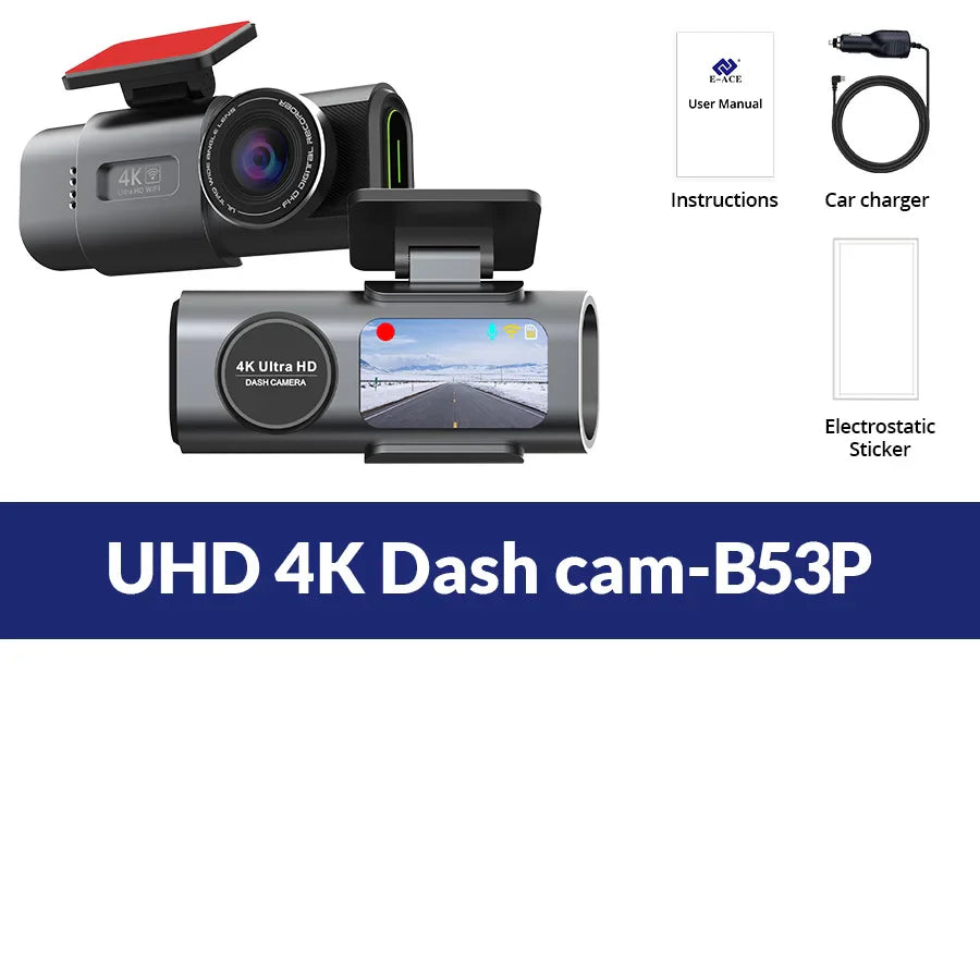 4K UHD Dual Lens Dash Cam Front Rear Night Vision Black