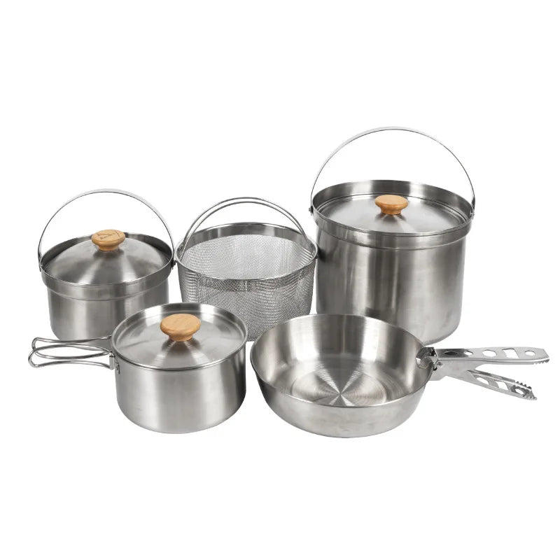 5L Outdoor Stainless Steel Camping Cookware Set Silver