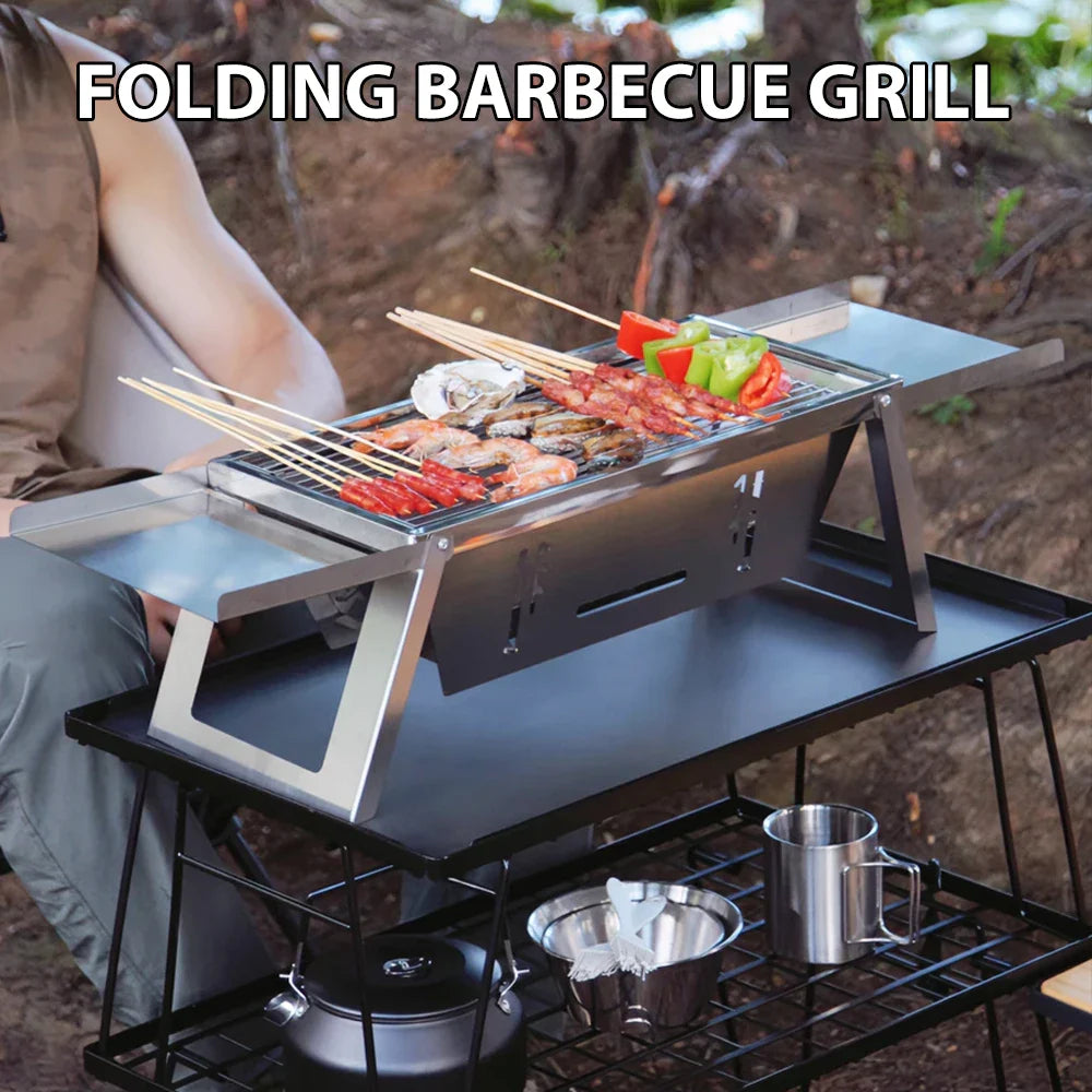 Folding Charcoal Grill Stove Silver