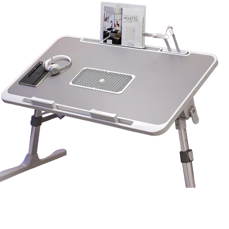 Foldable Laptop Desk with Adjustable Height and Radiator - Grey