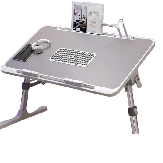 Foldable Laptop Desk with Adjustable Height and Radiator - Grey