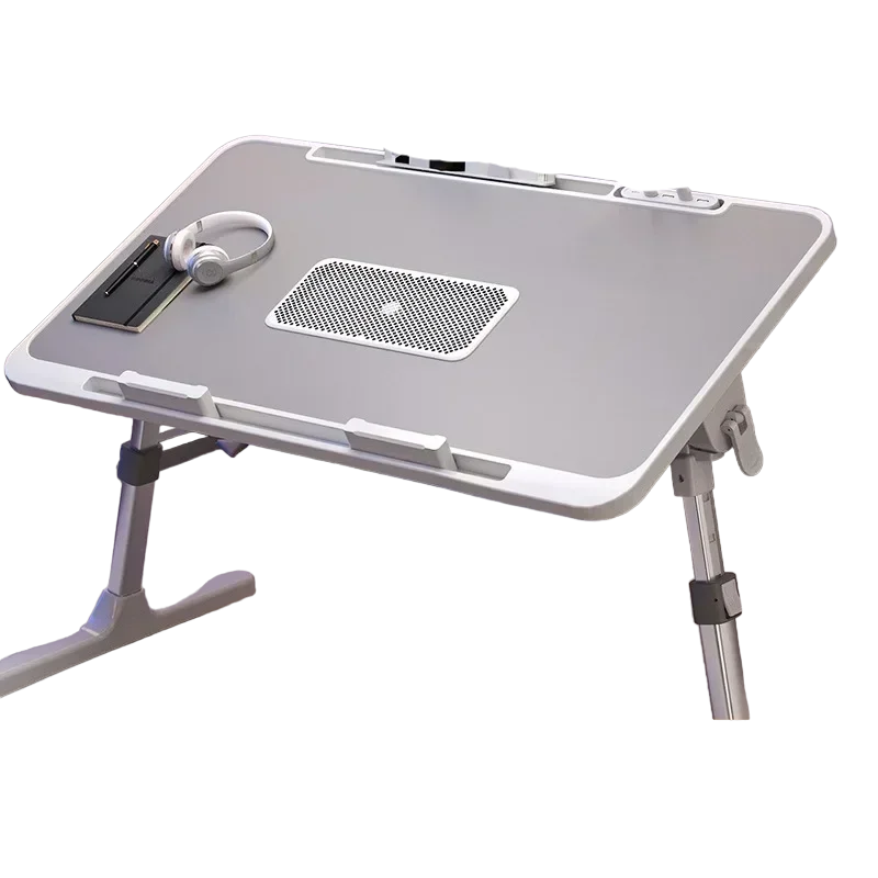 Foldable Laptop Desk with Adjustable Height and Radiator - Grey