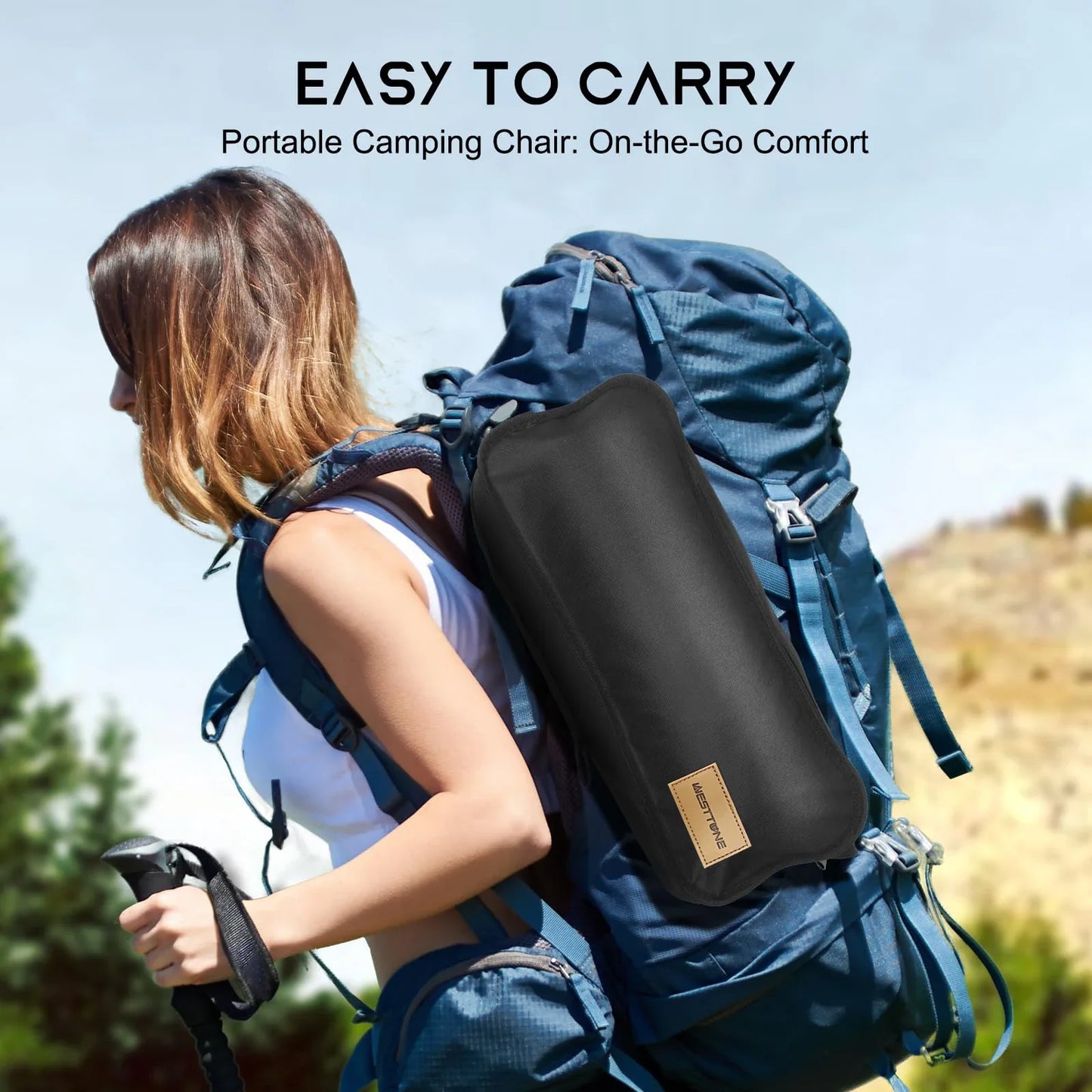 Portable Camping Chair with Headrest Black